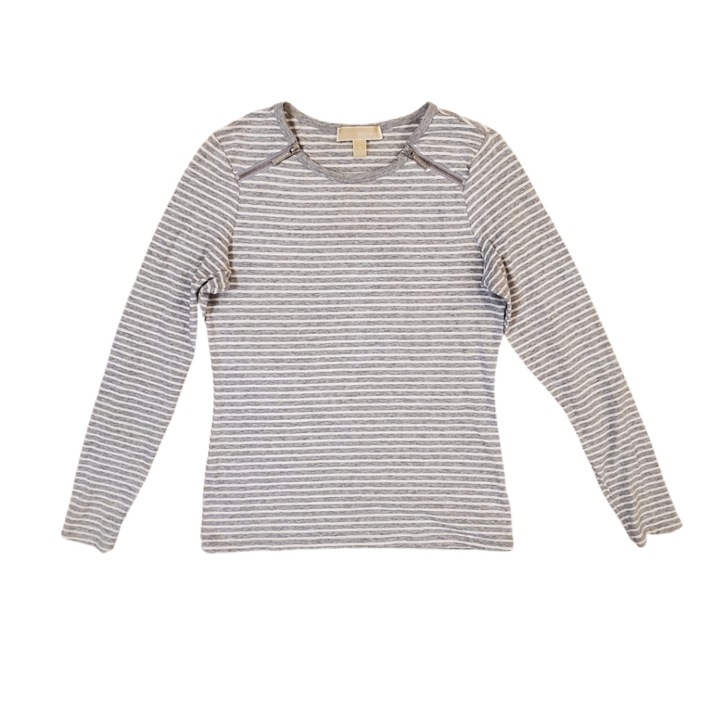 Michael Kors‎ Women's Gray Stripe Zipper Detail Long Sleeve Top Small